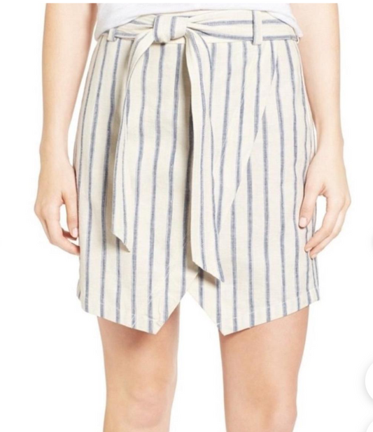 Ivory Blue Portside Faux Wrap Mini Skirt In Ikat Stripe