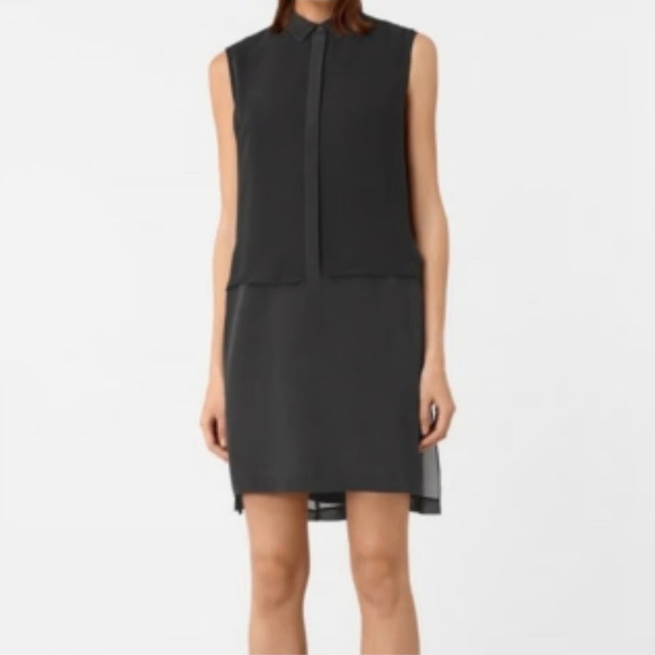100% Silk Radial Black Sleeveless Tunic Dress