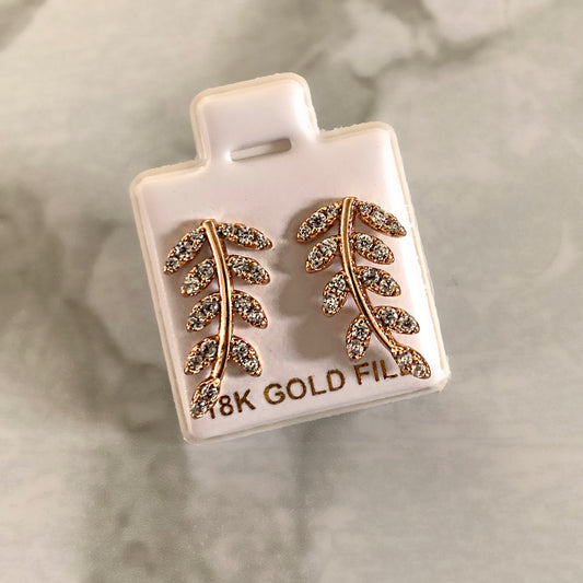New Olive Branch Leaf Earrings in Gold With Stones