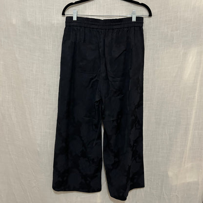 Navy Floral Jacquard Drawstring Culotte Pants