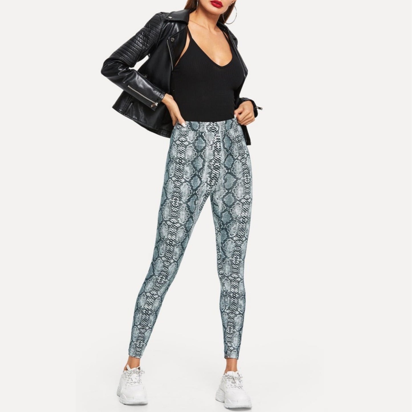 New Snake Print Legging High Waisted Grey Black New