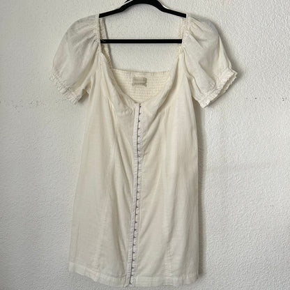 Britney Hook & Eye Mini Dress White Puff Sleeves Ivory Cotton