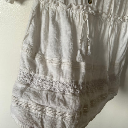 Alacati Dress In Plain White Cotton Crinkle Ivory White