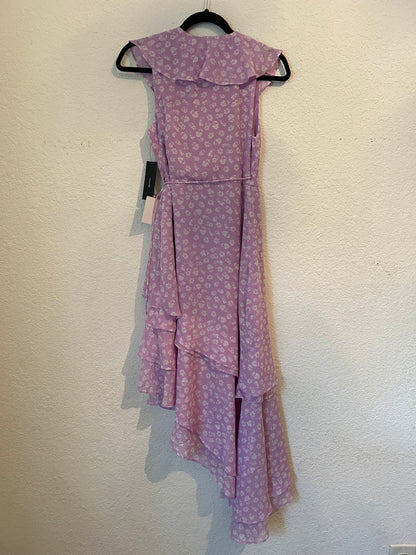 Cornelia Lavender Floral Print Ruffled Wrap Midi Dress Purple