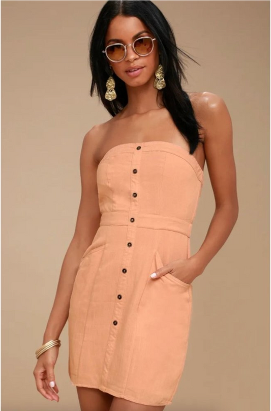 Make You Mine Peach Orange Strapless Mini Dress