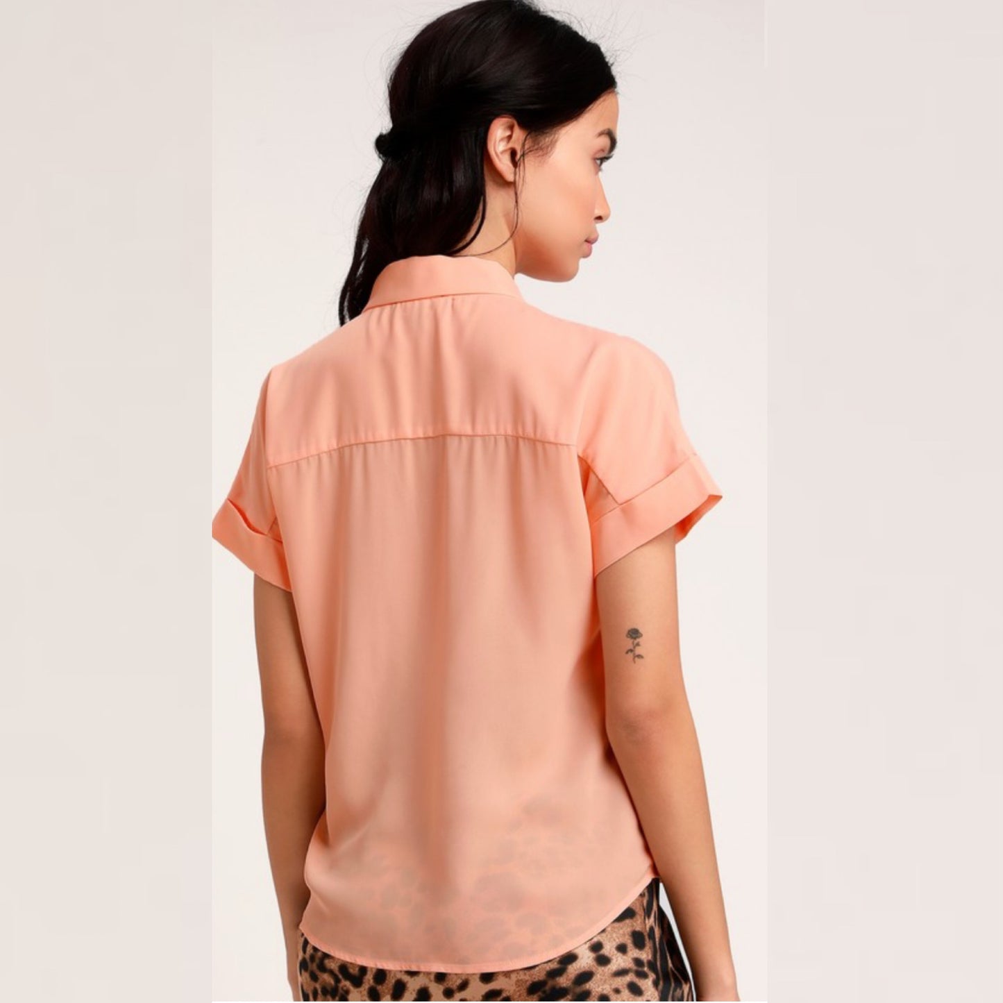 Lulus Rise To The Top Peach Orange Short Sleeve Blouse