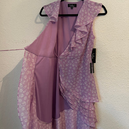Cornelia Lavender Floral Print Ruffled Wrap Midi Dress Purple