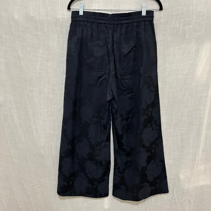 Navy Floral Jacquard Drawstring Culotte Pants