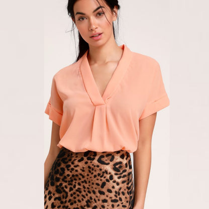 Lulus Rise To The Top Peach Orange Short Sleeve Blouse